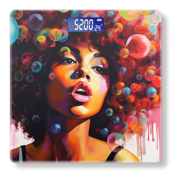 Bathroom Scale, Highly Accurate Digital Body Scale,Precisely Measures Weight up to 400 lbs-American Woman With Curly Hair Blowing Bubbles