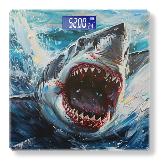 Bathroom Scale, Highly Accurate Digital Body Scale,Precisely Measures Weight up to 400 lbs-Angry Shark Mouth Wide Open With Sharp Teeth