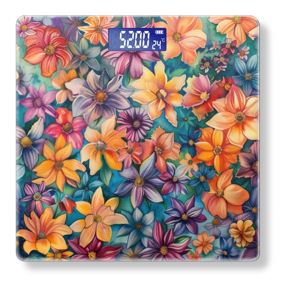 Bathroom Scale, Highly Accurate Digital Body Scale,Precisely Measures Weight up to 400 lbs-Array Of Colorful Flowers Each With Unique Petals