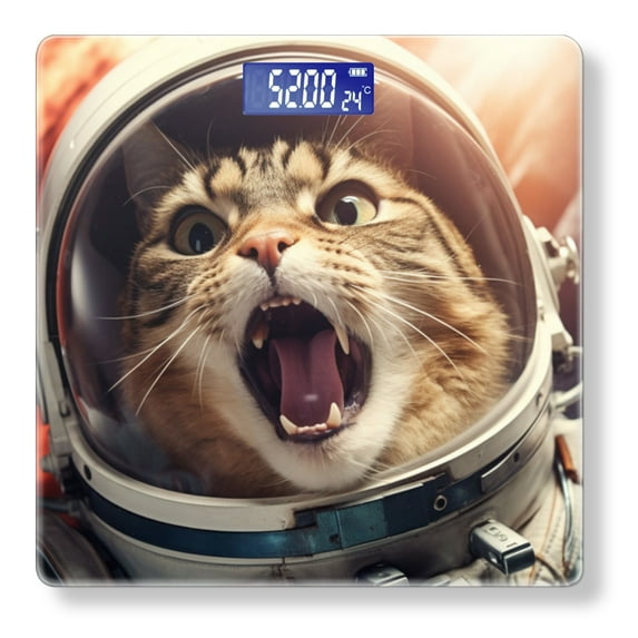 Bathroom Scale, Highly Accurate Digital Body Scale,Precisely Measures Weight up to 400 lbs-Astronaut Cat Mouth Open Screaming In Space Helmet