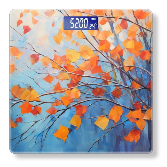 Bathroom Scale, Highly Accurate Digital Body Scale,Precisely Measures Weight up to 400 lbs-Autumn Leaves On Tree Branches With Orange And Blue Color