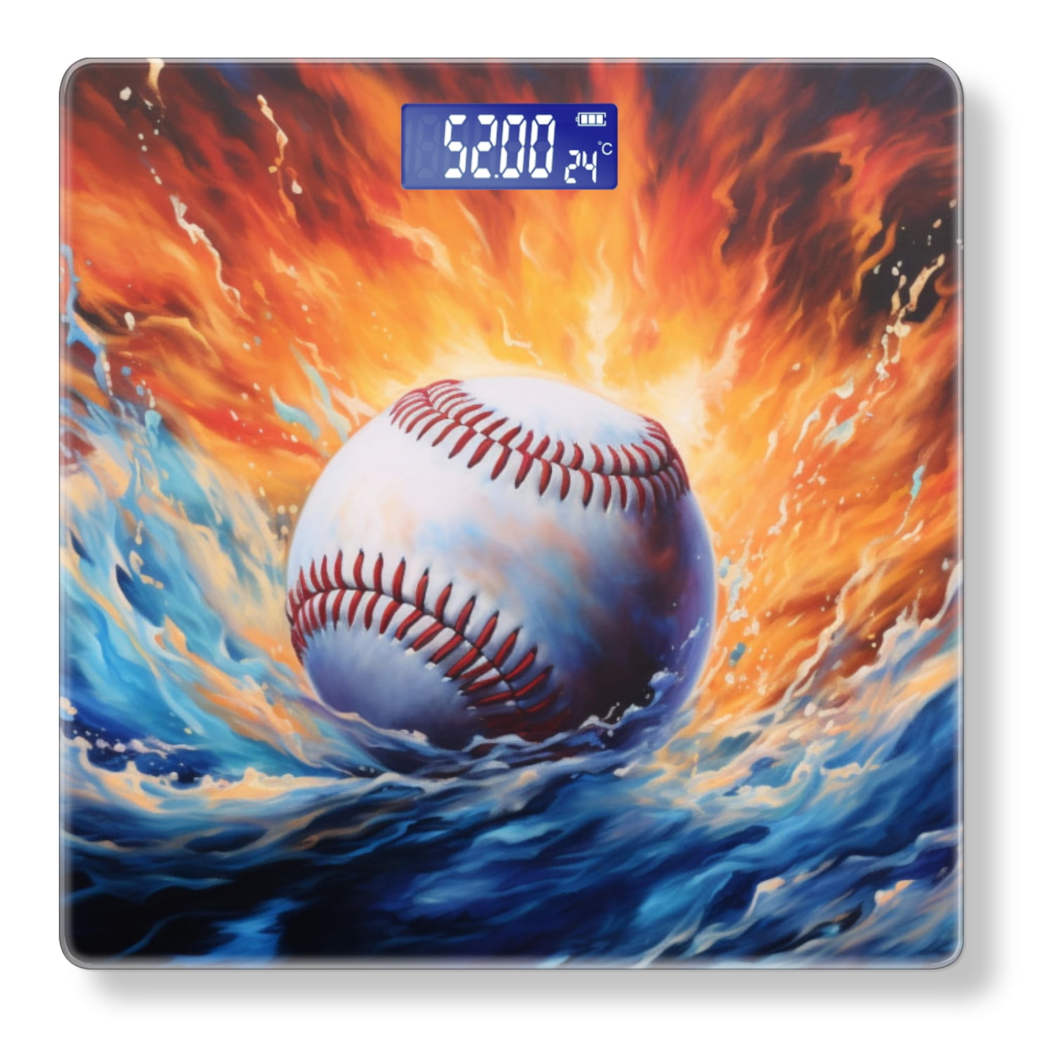 Bathroom Scale, Highly Accurate Digital Body Scale,Precisely Measures Weight up to 400 lbs-Baseball Surrounded By Swirling Water And Fire