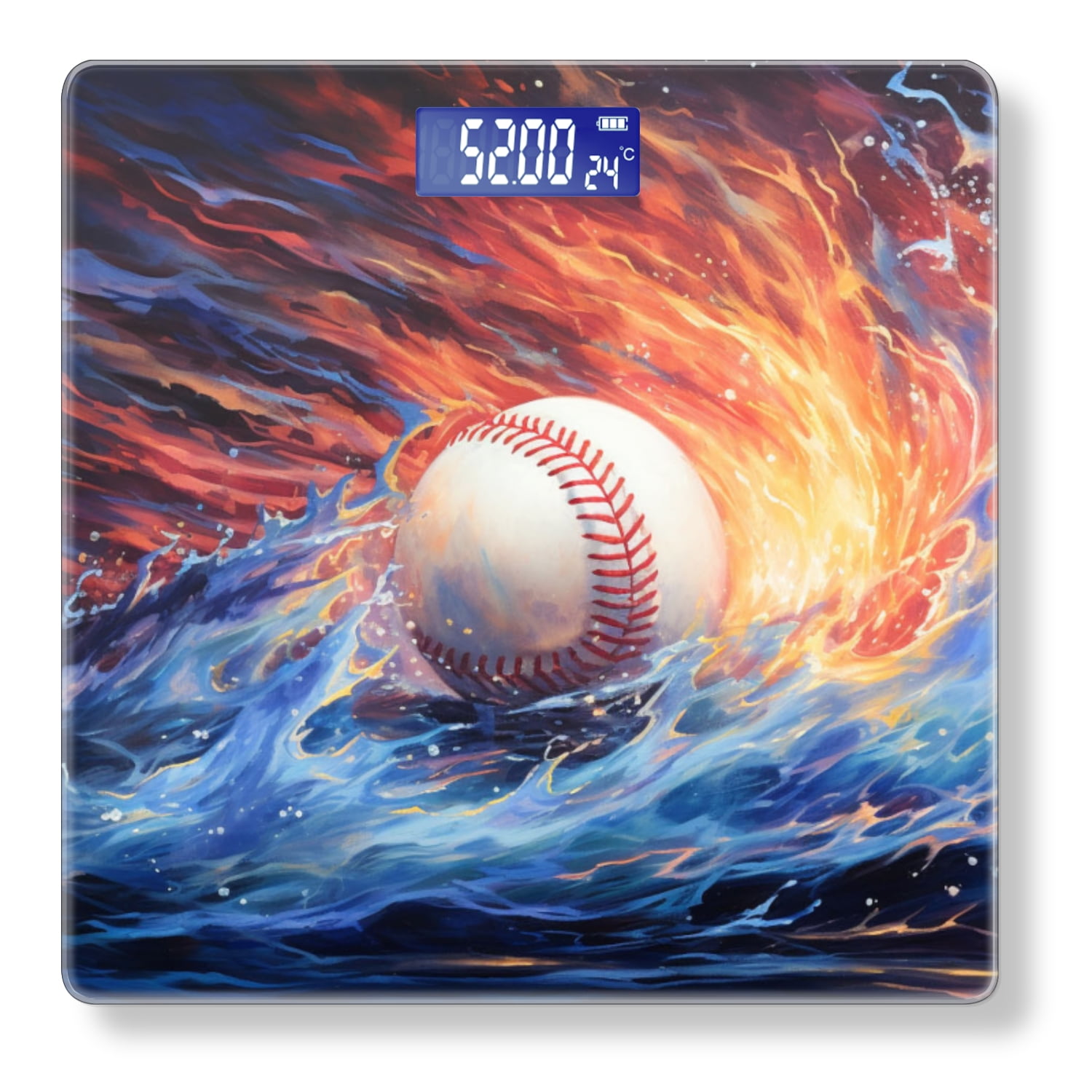 Bathroom Scale, Highly Accurate Digital Body Scale,Precisely Measures Weight up to 400 lbs-Baseball Surrounded By Swirling Water And Flames