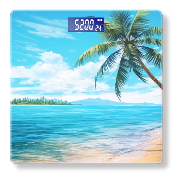 Bathroom Scale, Highly Accurate Digital Body Scale,Precisely Measures Weight up to 400 lbs-Beautiful Beach With Palm Trees And Blue Sky