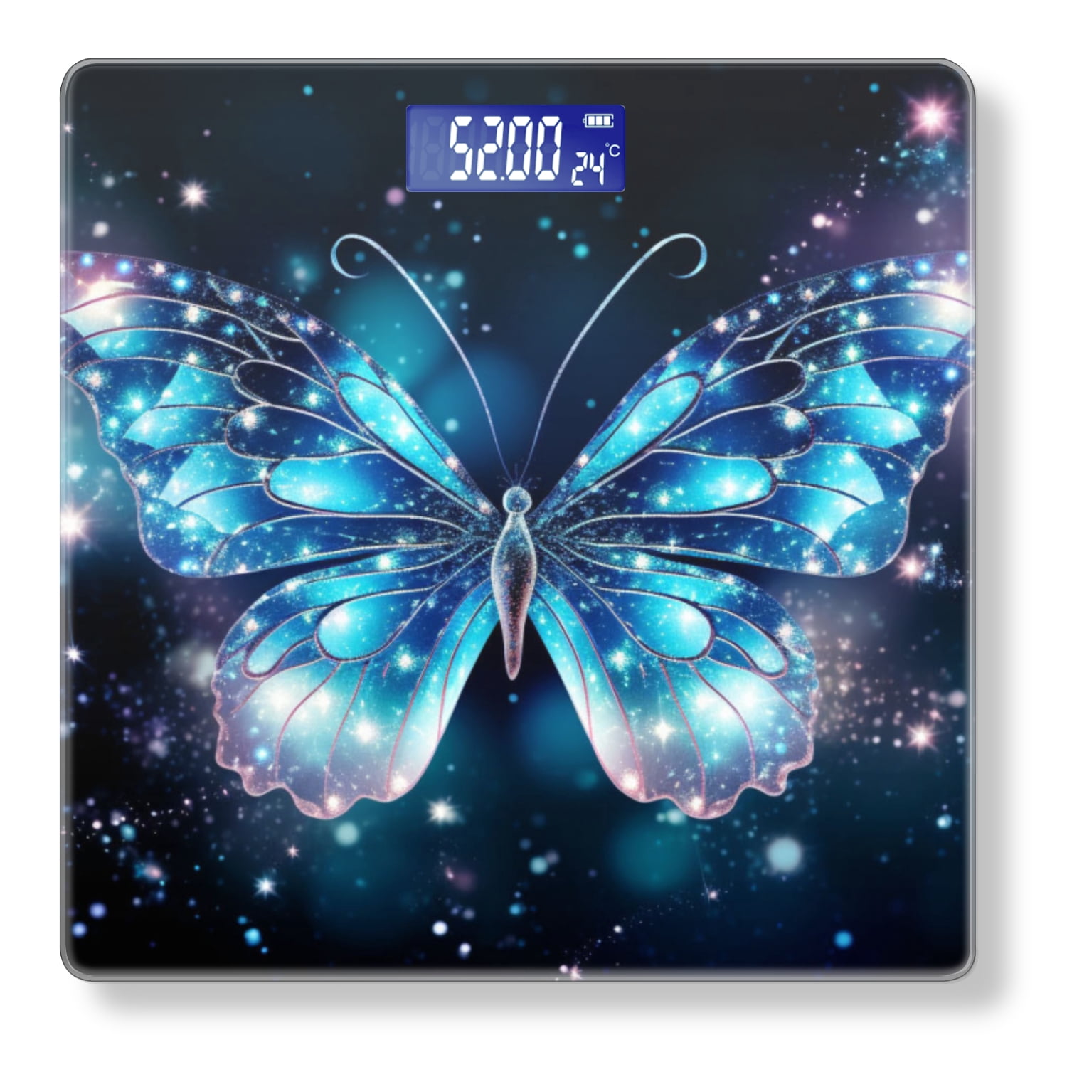 Bathroom Scale, Highly Accurate Digital Body Scale,Precisely Measures Weight up to 400 lbs-Beautiful Blue Butterfly With Glittering Wings