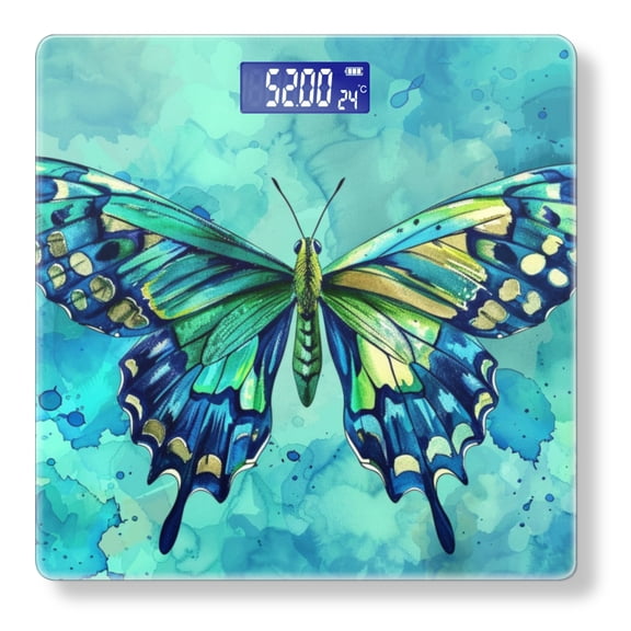 Bathroom Scale, Highly Accurate Digital Body Scale,Precisely Measures Weight up to 400 lbs-Beautiful Butterfly In Blue And Green
