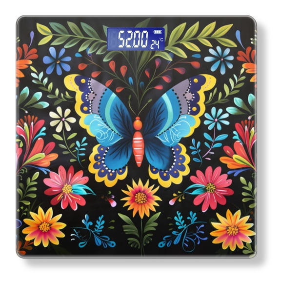 Bathroom Scale, Highly Accurate Digital Body Scale,Precisely Measures Weight up to 400 lbs-Beautiful Butterfly Surrounded By Colorful Flowers
