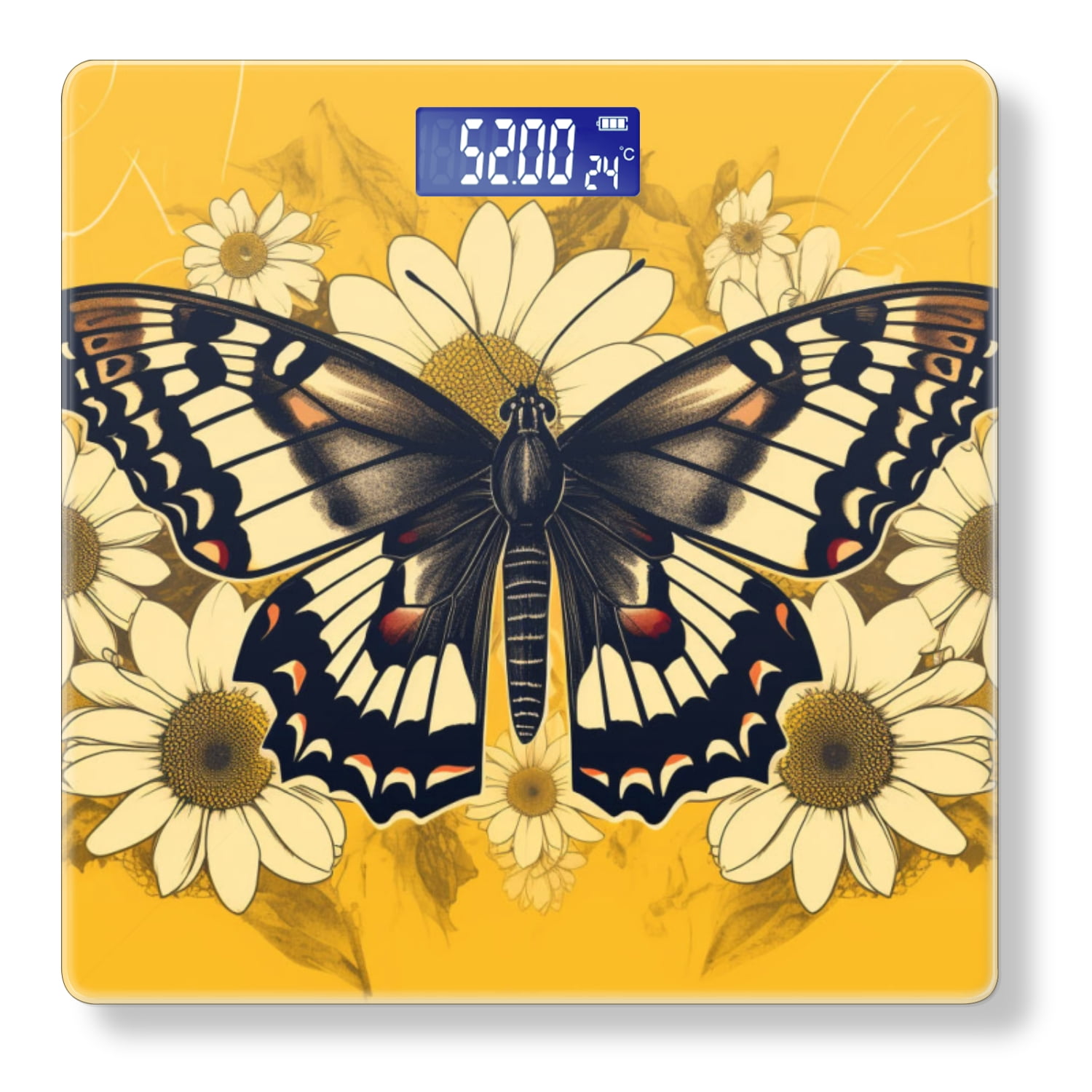 Bathroom Scale, Highly Accurate Digital Body Scale,Precisely Measures Weight up to 400 lbs-Beautiful Butterfly With Black Wings Surrounded By Daisies