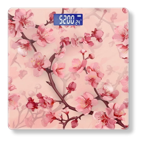 Bathroom Scale, Highly Accurate Digital Body Scale,Precisely Measures Weight up to 400 lbs-Beautiful Cherry Blossom With Pink Background