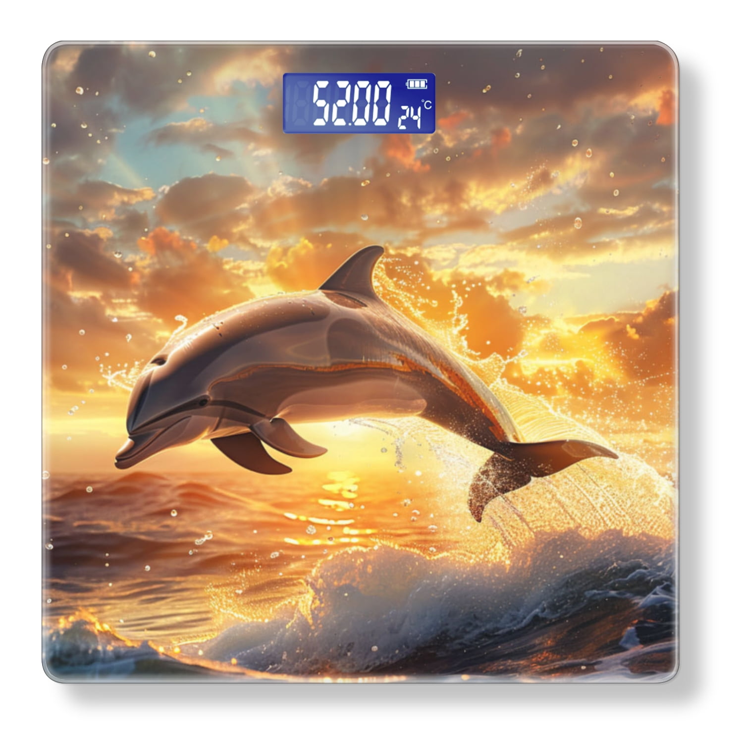 Bathroom Scale, Highly Accurate Digital Body Scale,Precisely Measures Weight up to 400 lbs-Beautiful Dolphin Leaping Out Of The Water At Sunset