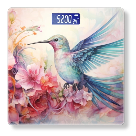 Bathroom Scale, Highly Accurate Digital Body Scale,Precisely Measures Weight up to 400 lbs-Beautiful Hummingbird Surrounded By Flowers