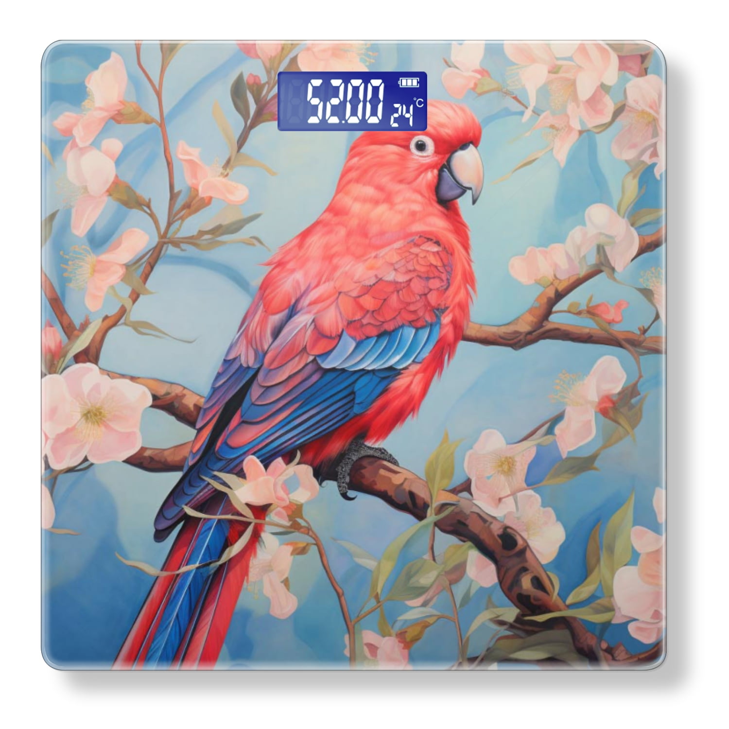 Bathroom Scale, Highly Accurate Digital Body Scale,Precisely Measures Weight up to 400 lbs-Beautiful Oil Painting Of Parrot Sitting On Branch