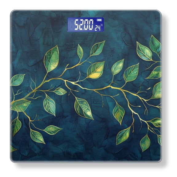 Bathroom Scale, Highly Accurate Digital Body Scale,Precisely Measures Weight up to 400 lbs-Beautiful Painting Of Branch With Leaves In Gold And Green