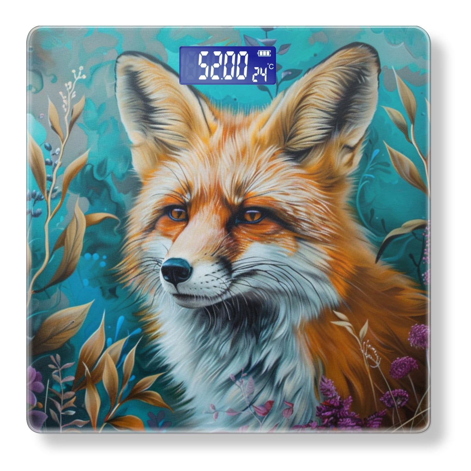 Bathroom Scale, Highly Accurate Digital Body Scale,Precisely Measures Weight up to 400 lbs-Beautiful Painting Of Orange Fox Surrounded By Wildflowers