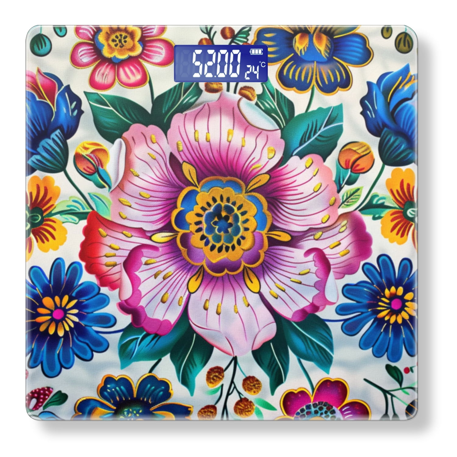 Bathroom Scale, Highly Accurate Digital Body Scale,Precisely Measures Weight up to 400 lbs-Beautiful Pattern Of Flowers In The Style
