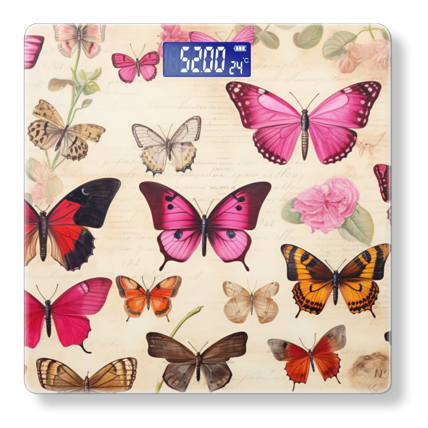 Bathroom Scale, Highly Accurate Digital Body Scale,Precisely Measures Weight up to 400 lbs-Beautiful Pink And Red Butterflies On Paper
