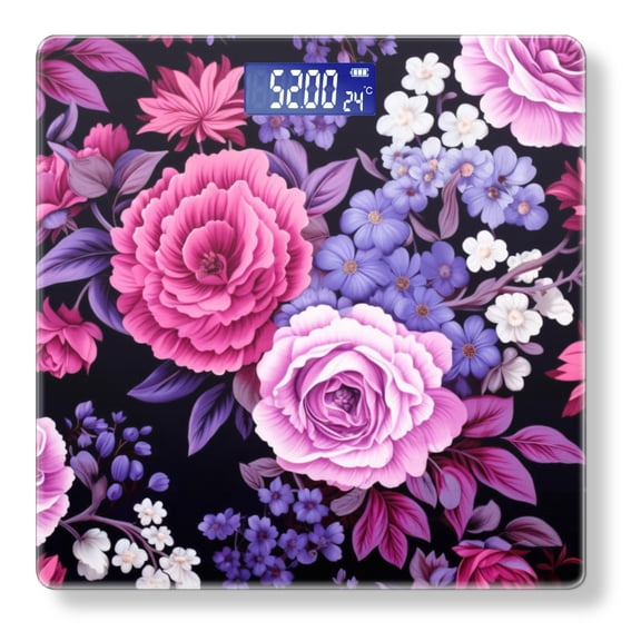 Bathroom Scale, Highly Accurate Digital Body Scale,Precisely Measures Weight up to 400 lbs-Beautiful Roses And Purple Flowers