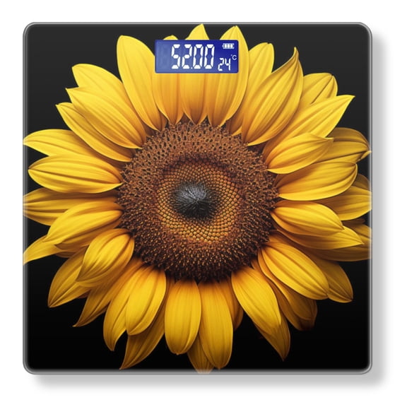 Bathroom Scale, Highly Accurate Digital Body Scale,Precisely Measures Weight up to 400 lbs-Beautiful Sunflower Isolated On Black Background
