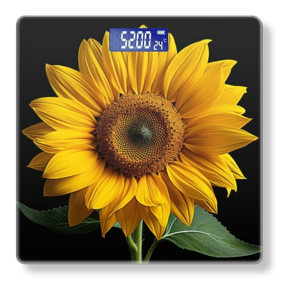 Bathroom Scale, Highly Accurate Digital Body Scale,Precisely Measures Weight up to 400 lbs-Beautiful Sunflower Olated On Black Background