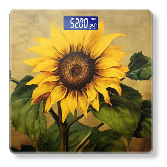 Bathroom Scale, Highly Accurate Digital Body Scale,Precisely Measures Weight up to 400 lbs-Beautiful Sunflower With Leaves On Antique Background