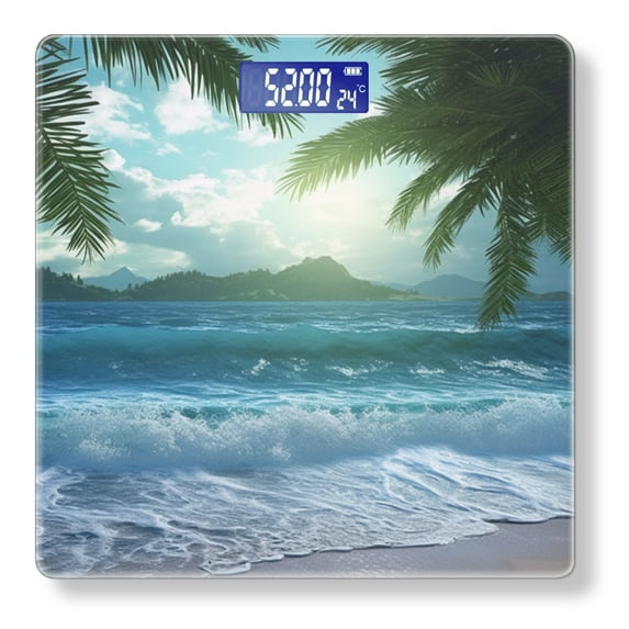 Bathroom Scale, Highly Accurate Digital Body Scale,Precisely Measures Weight up to 400 lbs-Beautiful Tropical Beach With Palm Trees And Blue Waves
