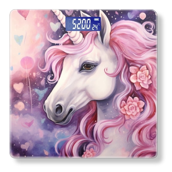 Bathroom Scale, Highly Accurate Digital Body Scale,Precisely Measures Weight up to 400 lbs-Beautiful Unicorn With Pink Mane And Flowers