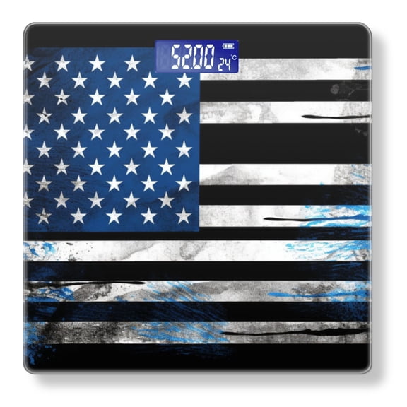Bathroom Scale, Highly Accurate Digital Body Scale,Precisely Measures Weight up to 400 lbs-Black And White American Flag With Blue Stripes