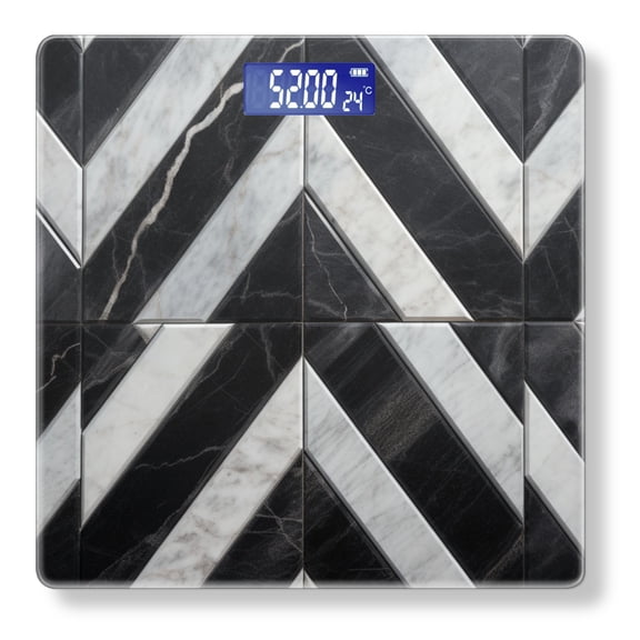 Bathroom Scale, Highly Accurate Digital Body Scale,Precisely Measures Weight up to 400 lbs-Black And White Marble With Diagonal Pattern