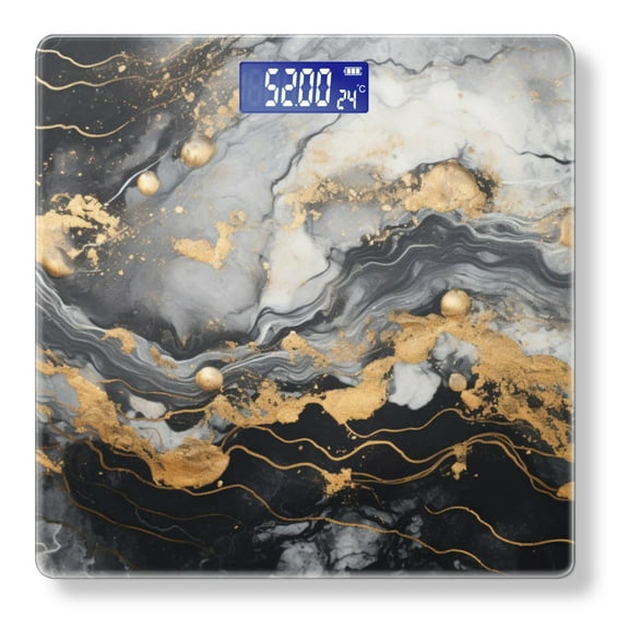 High Precision Body Weight Scale Smart Bathroom Scales with Large LCD Display(400lbs),Decorative for Bedroom-Black And White Marble With Gold Accents
