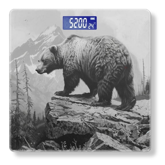 High Precision Body Weight Scale Smart Bathroom Scales with Large LCD Display(400lbs),Decorative for Bedroom-Black And White Painting Of Grizzly Bear