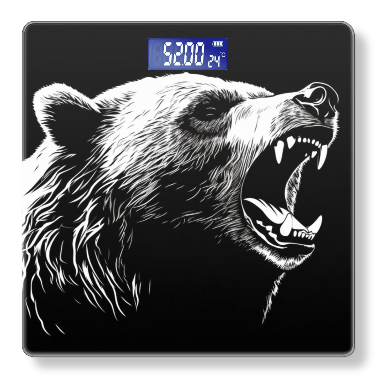 Bathroom Scale, Highly Accurate Digital Body Scale,Precisely Measures Weight up to 400 lbs-Black And White Vector Graphic Of Grizzly Bear Roaring