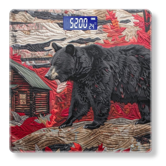Bathroom Scale, Highly Accurate Digital Body Scale,Precisely Measures Weight up to 400 lbs-Black Bear Walking In Front Of Old Log Cabin