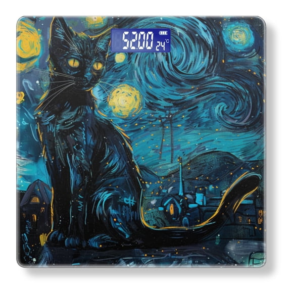 Bathroom Scale, Highly Accurate Digital Body Scale,Precisely Measures Weight up to 400 lbs-Black Cat With Starry Night