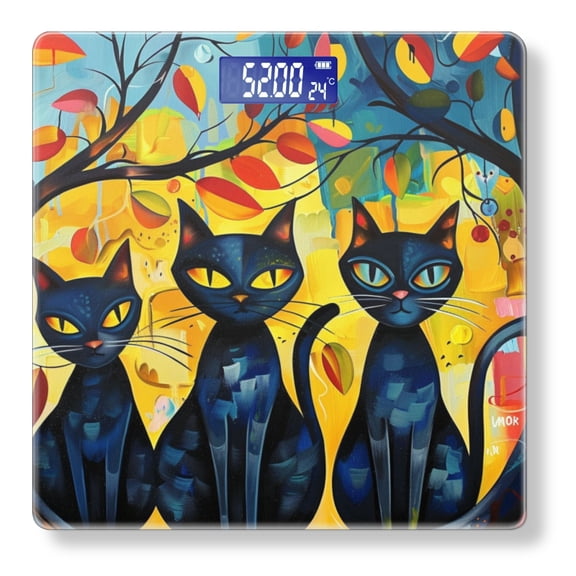 Bathroom Scale, Highly Accurate Digital Body Scale,Precisely Measures Weight up to 400 lbs-Black Cats Sitting In Tree With Yellow Eyes