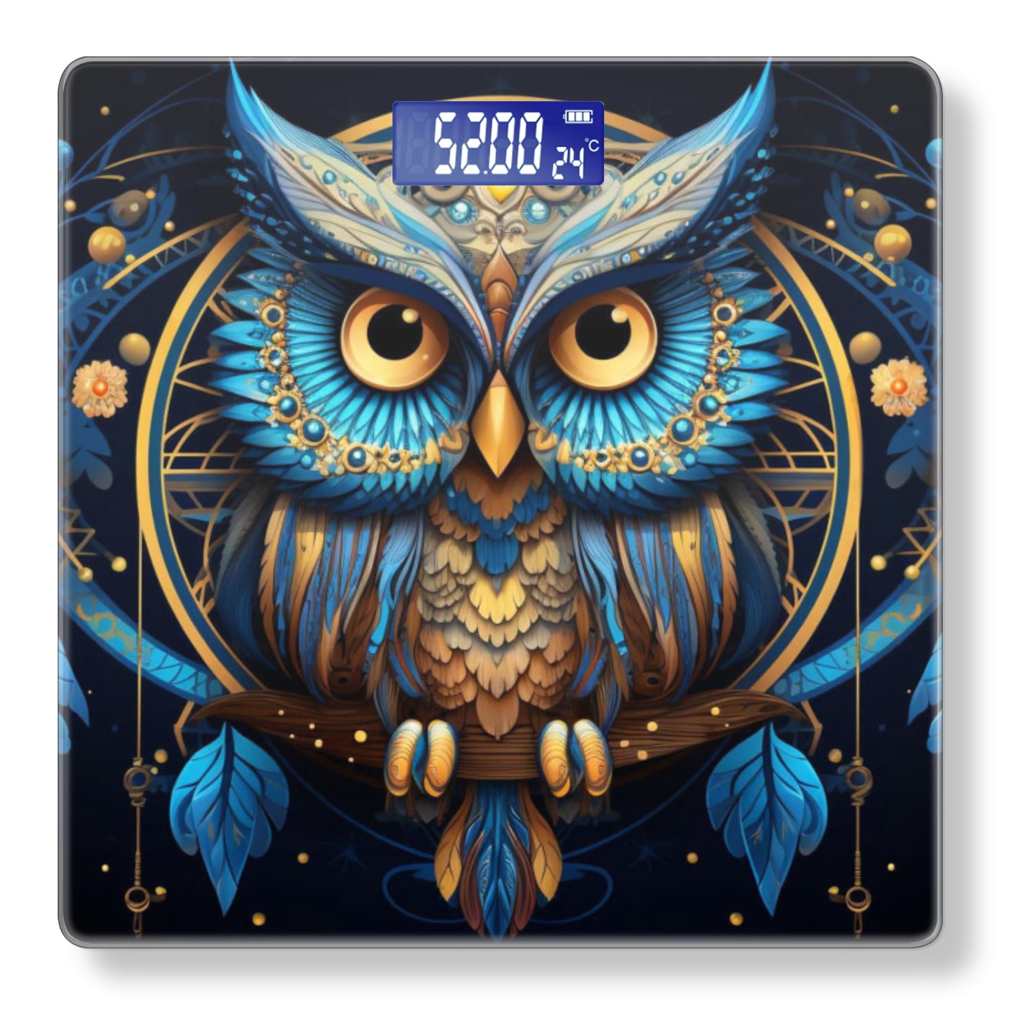 Bathroom Scale, Highly Accurate Digital Body Scale,Precisely Measures Weight up to 400 lbs-Blue And Gold Owl Dream Catcher Of Symmetrical Design