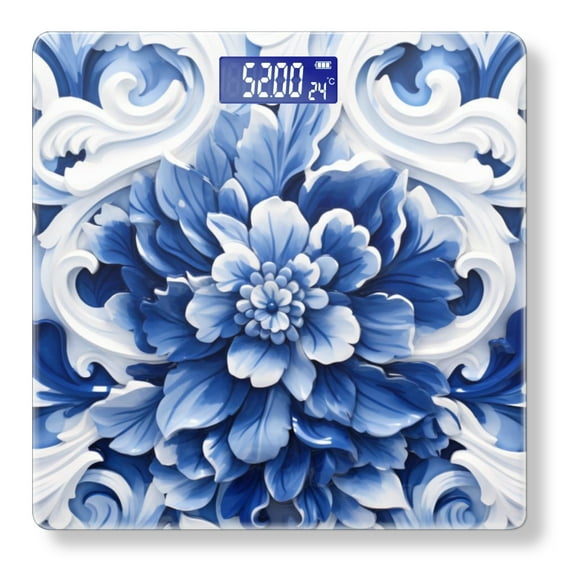 Bathroom Scale, Highly Accurate Digital Body Scale,Precisely Measures Weight up to 400 lbs-Blue And White Flower Pattern