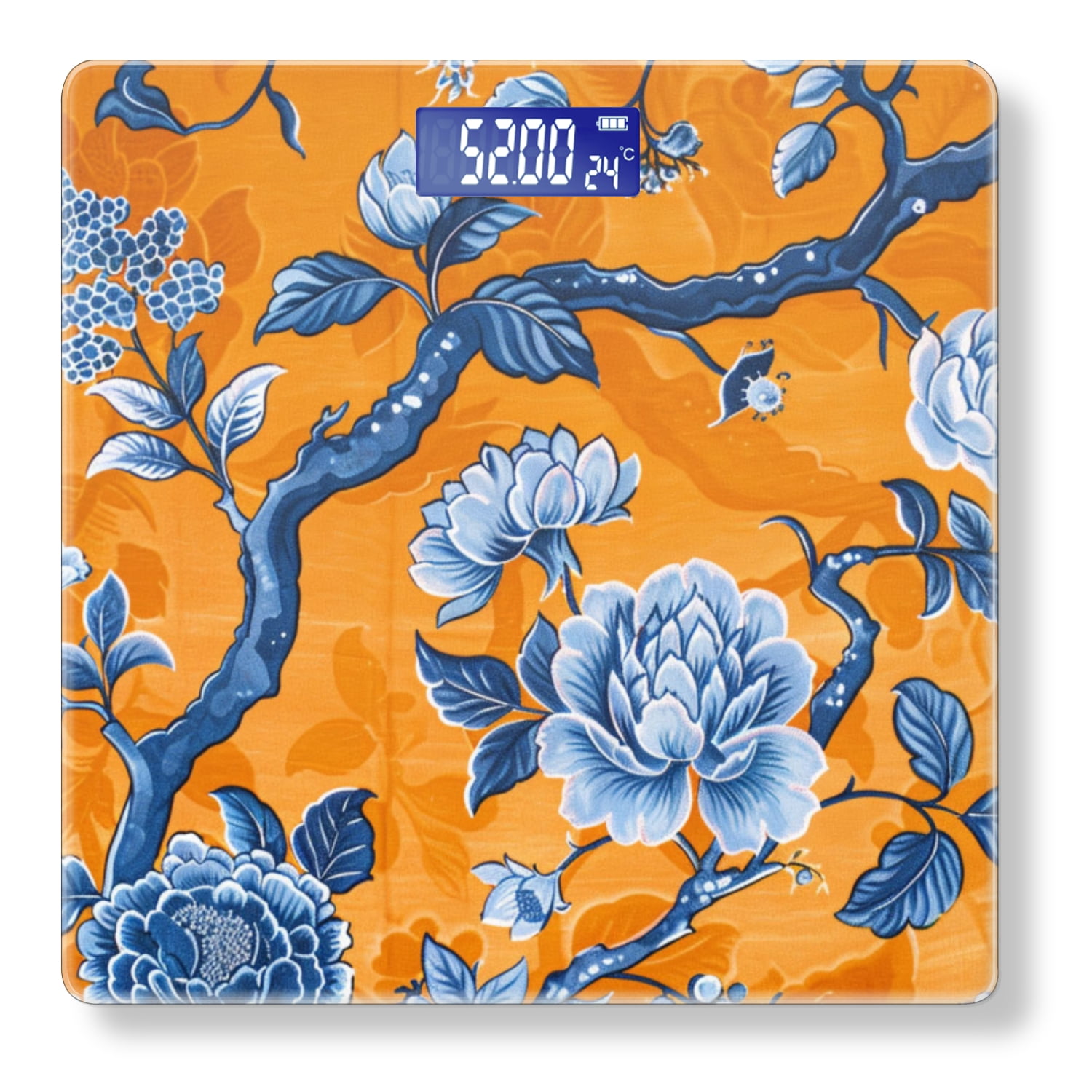 Bathroom Scale, Highly Accurate Digital Body Scale,Precisely Measures Weight up to 400 lbs-Blue And White Pattern With Orange Background