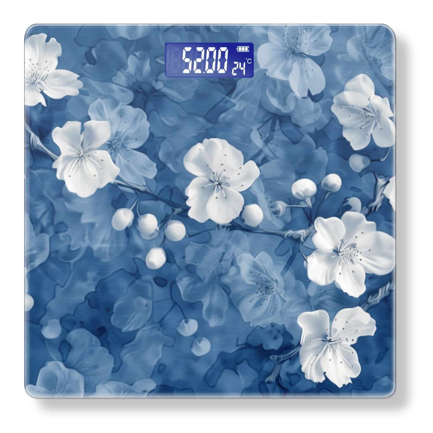 Bathroom Scale, Highly Accurate Digital Body Scale,Precisely Measures Weight up to 400 lbs-Blue Background With White Flowers