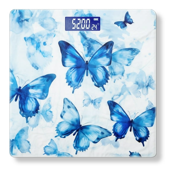 Bathroom Scale, Highly Accurate Digital Body Scale,Precisely Measures Weight up to 400 lbs-Blue Butterflies Flying In The White Space