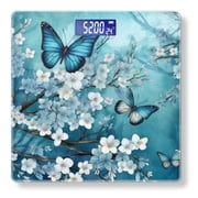 High Precision Body Weight Scale Smart Bathroom Scales with Large LCD Display400lbs,Decorative for Bedroom-Blue Butterfly On Blossom Plum Branch