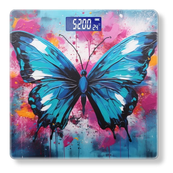 Bathroom Scale, Highly Accurate Digital Body Scale,Precisely Measures Weight up to 400 lbs-Blue Butterfly With Splashes Of Colorful