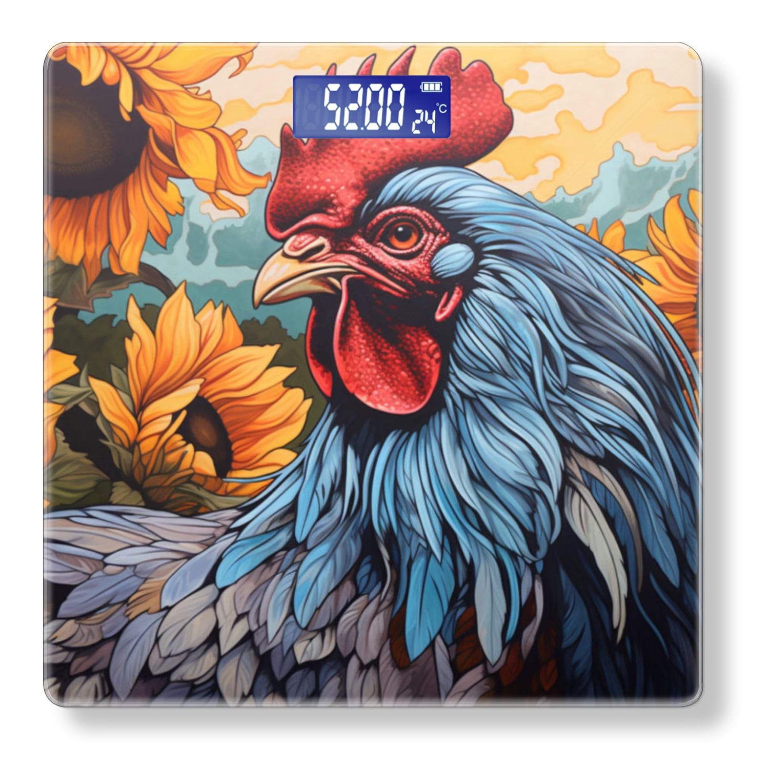 Bathroom Scale, Highly Accurate Digital Body Scale,Precisely Measures Weight up to 400 lbs-Blue Rooster In The Midst Of Sunflowers