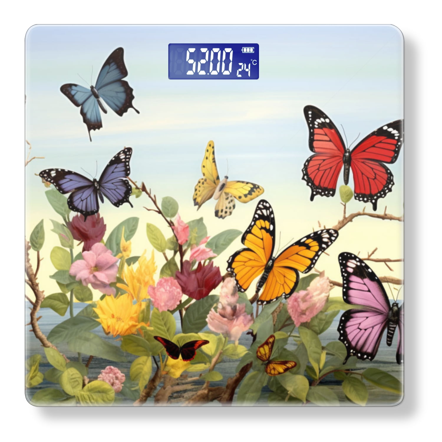 Bathroom Scale, Highly Accurate Digital Body Scale,Precisely Measures Weight up to 400 lbs-Butterflies Flying In The Sky Above Flowers And Branches