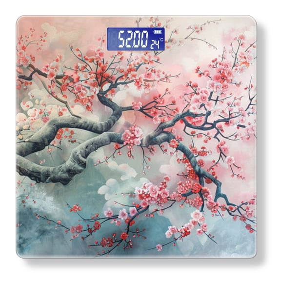 Bathroom Scale, Highly Accurate Digital Body Scale,Precisely Measures Weight up to 400 lbs-Cherry Blossom Tree With Pink And Red Flowers