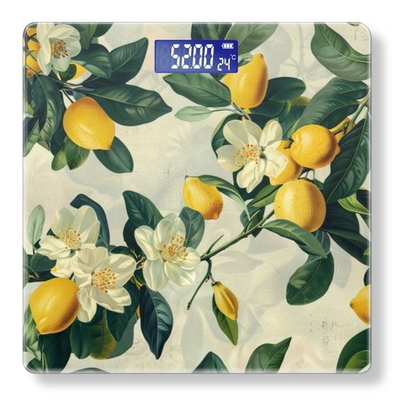 Bathroom Scale, Highly Accurate Digital Body Scale,Precisely Measures Weight up to 400 lbs-Citrus Fruit Lemons With Green Leaves And Flowers