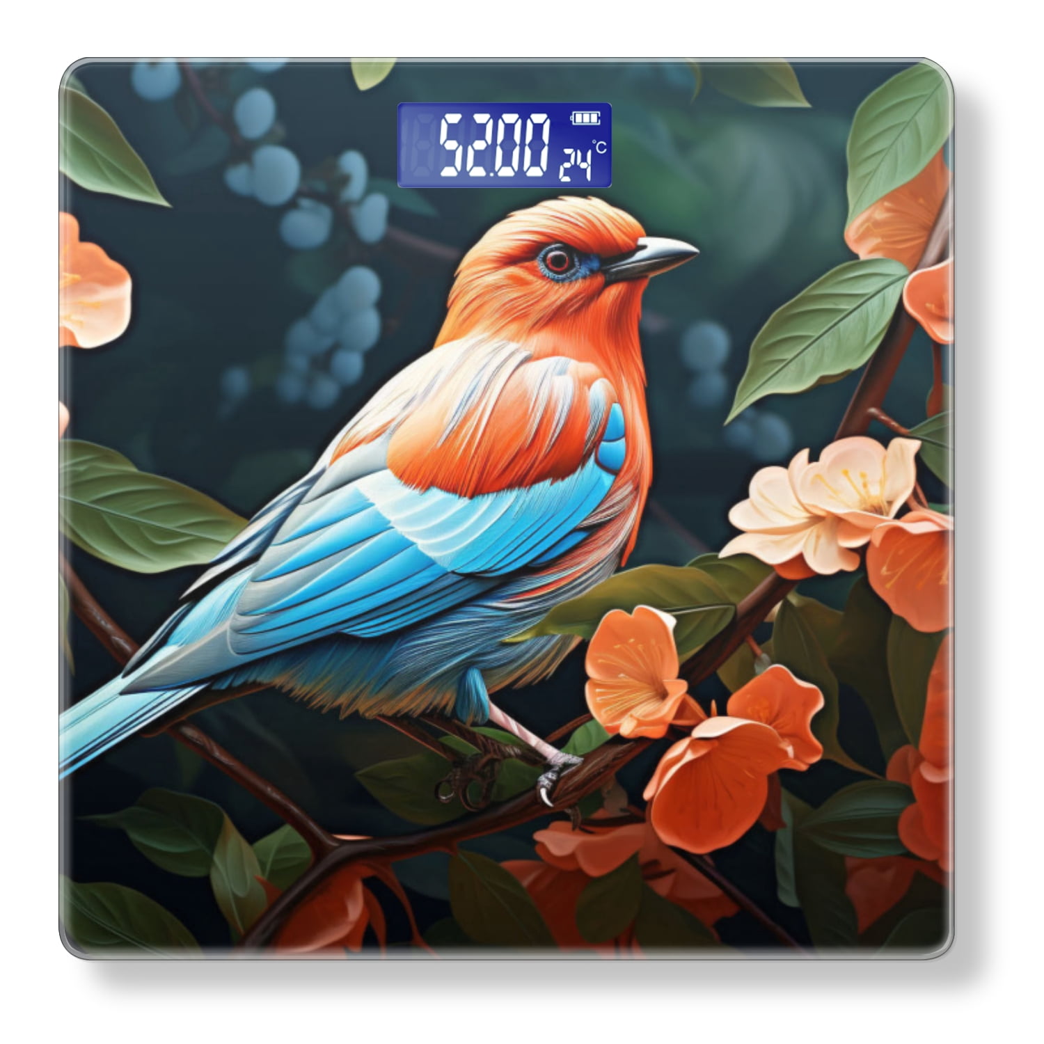 Bathroom Scale, Highly Accurate Digital Body Scale,Precisely Measures Weight up to 400 lbs-Colorful Bird Perched On Vibrant Flowers