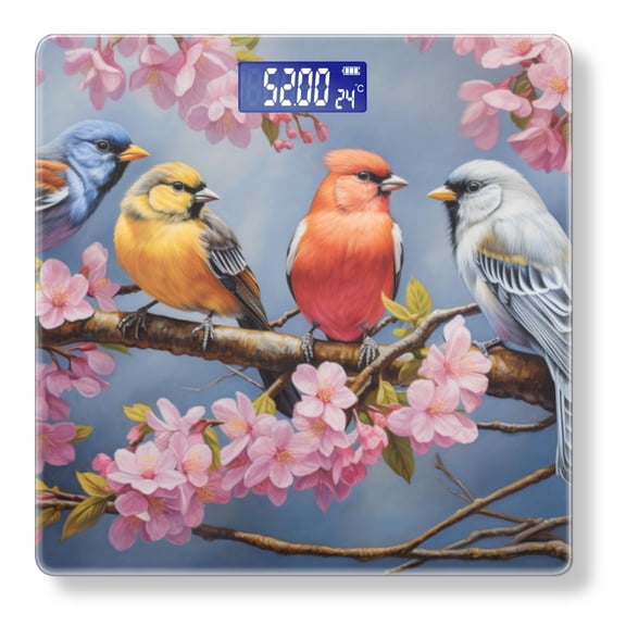 Bathroom Scale, Highly Accurate Digital Body Scale,Precisely Measures Weight up to 400 lbs-Colorful Birds Perched On The Branches