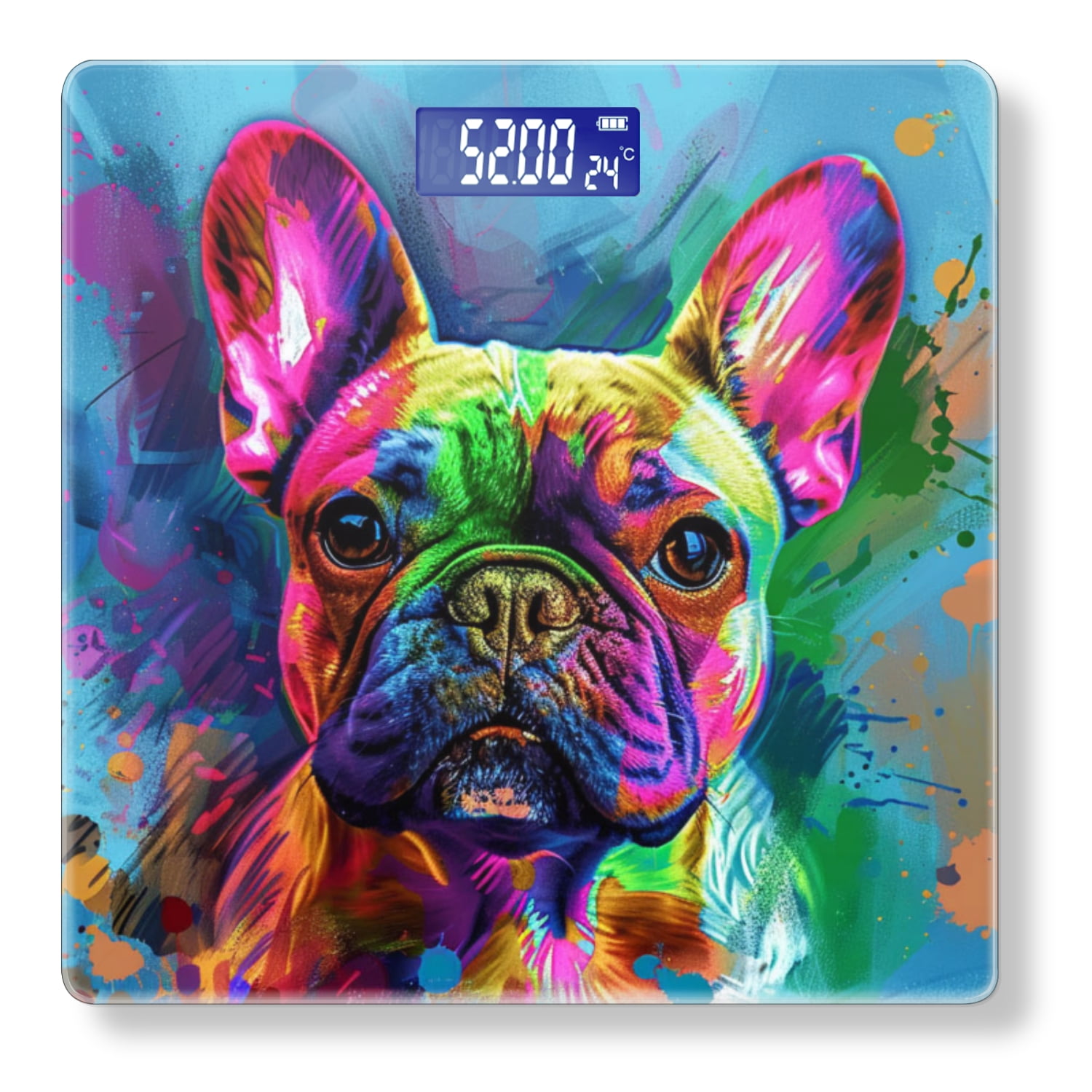 Bathroom Scale, Highly Accurate Digital Body Scale,Precisely Measures Weight up to 400 lbs-Colorful Bulldog In The Style Of Digital Art