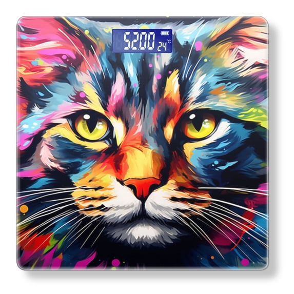 Bathroom Scale, Highly Accurate Digital Body Scale,Precisely Measures Weight up to 400 lbs-Colorful Cat Face In The Style Of Digital Painting