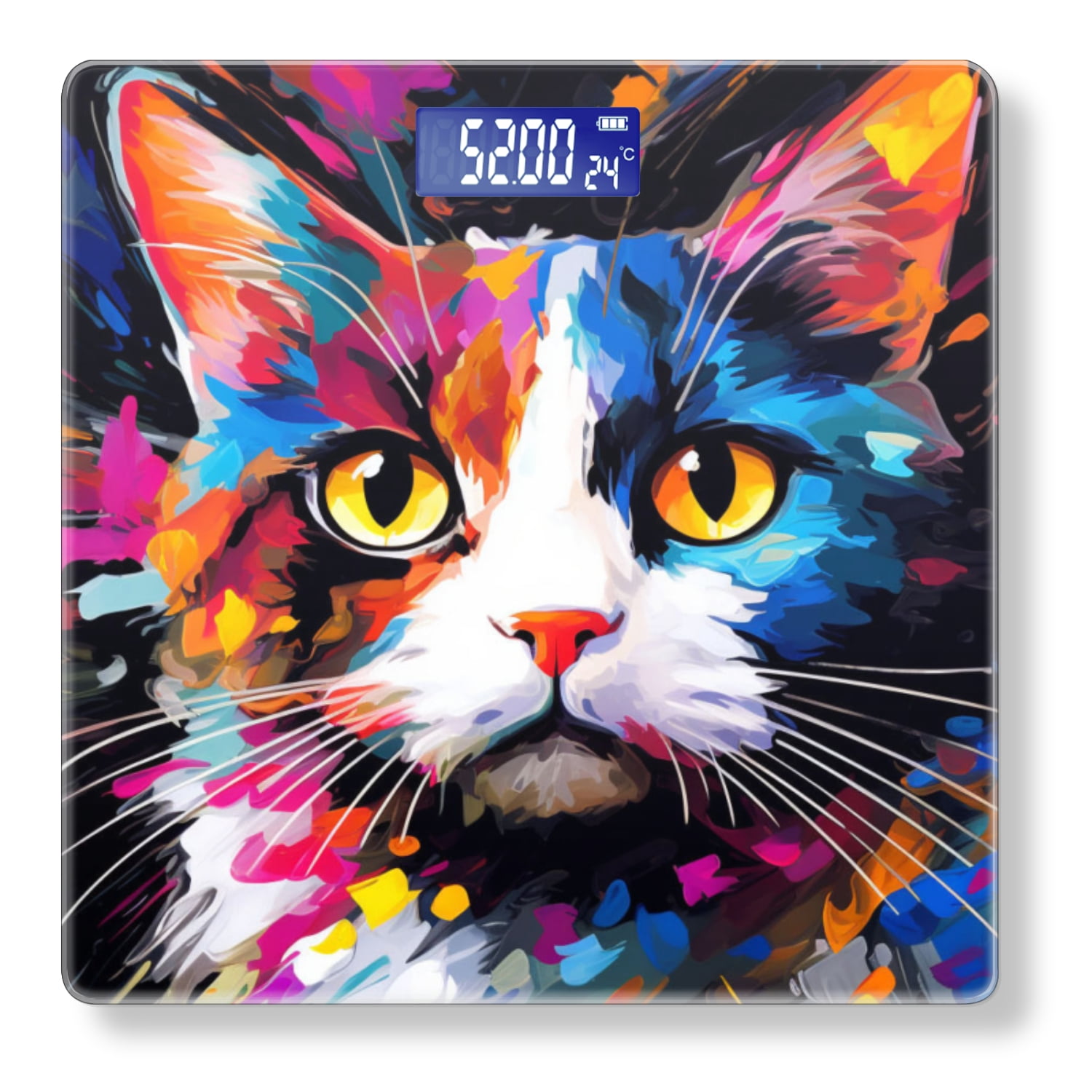 Bathroom Scale, Highly Accurate Digital Body Scale,Precisely Measures Weight up to 400 lbs-Colorful Cat Portrait In The Style Of Painting